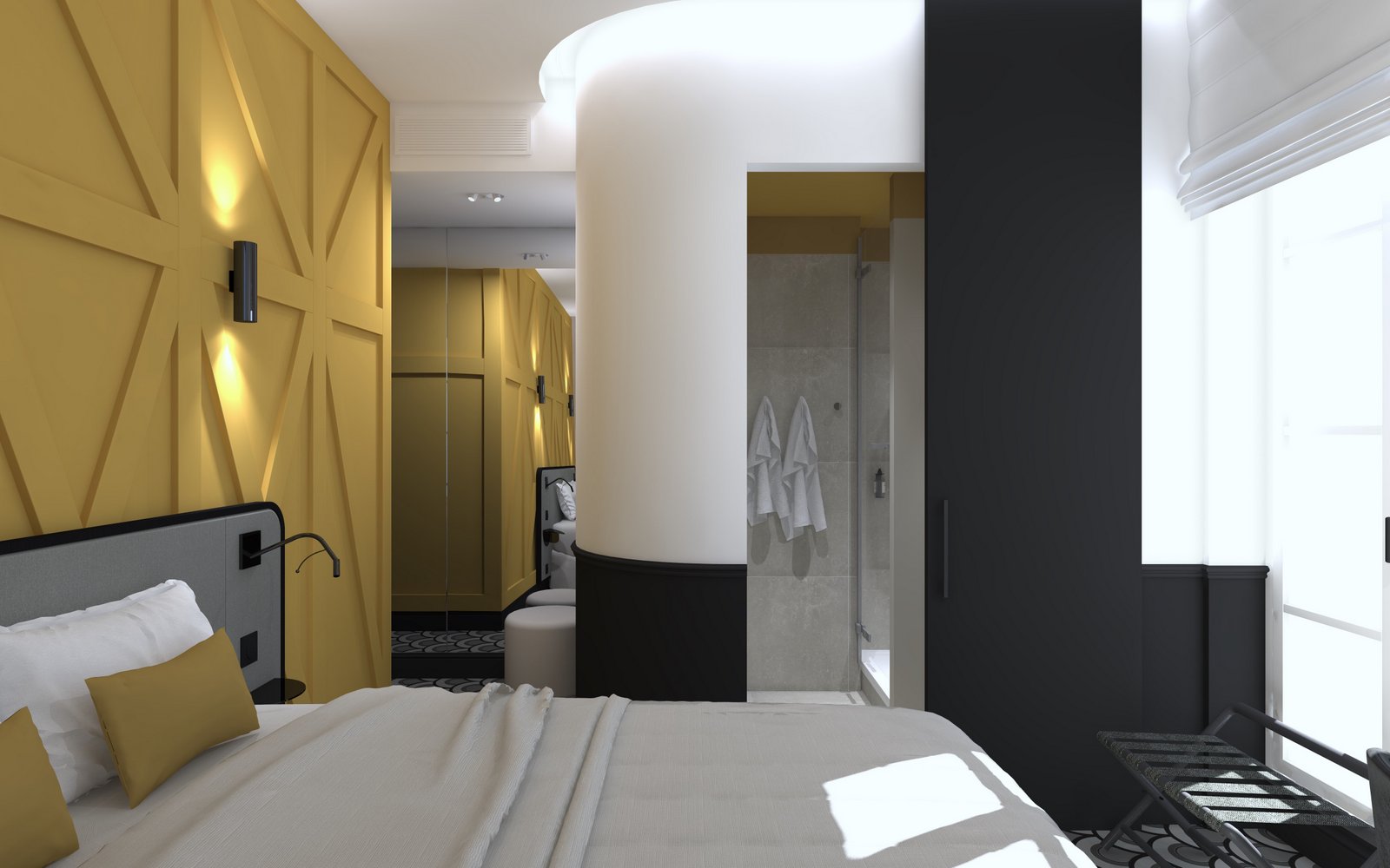Cloisons arrondies pour une chambre d'hotel